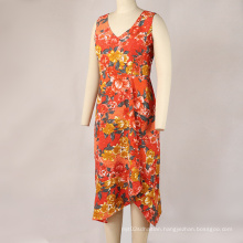 High Quality Summer Fashion Chiffon Fabric V-neck Floral Print dresses women